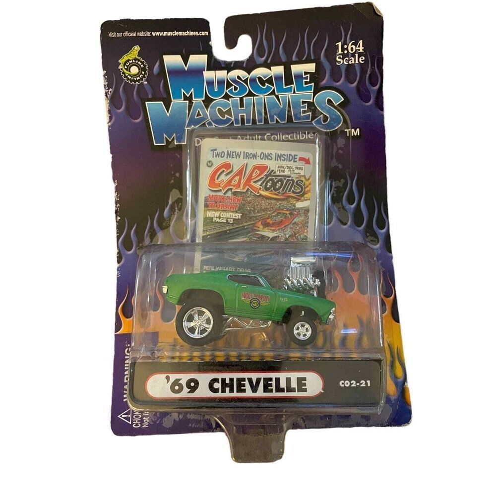 Muscle Machines 1969 Chevrolet Chevelle Green Hot Rod Diecast Car 1/64 Scale New